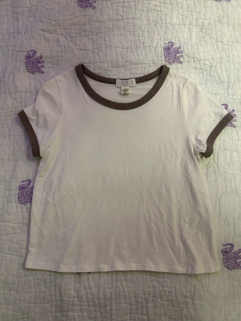 Full Tilt White Tee with Brown Trim